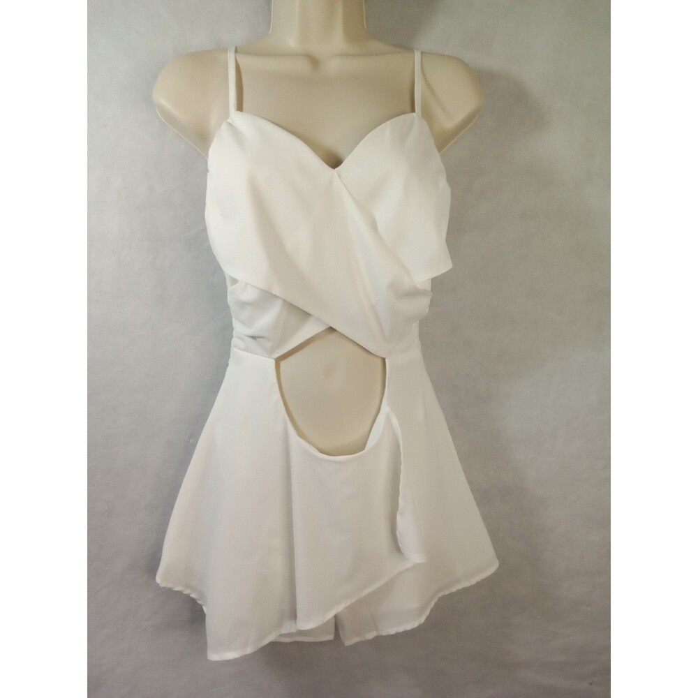Yoins size medium (6) white romper zip up lightweight flirty romantic layered